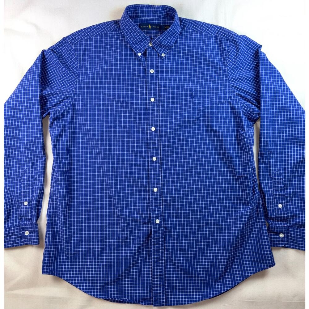 Polo Ralph Lauren Mens XL Blue Windowpane Check Long Sleeve Button Down Shirt